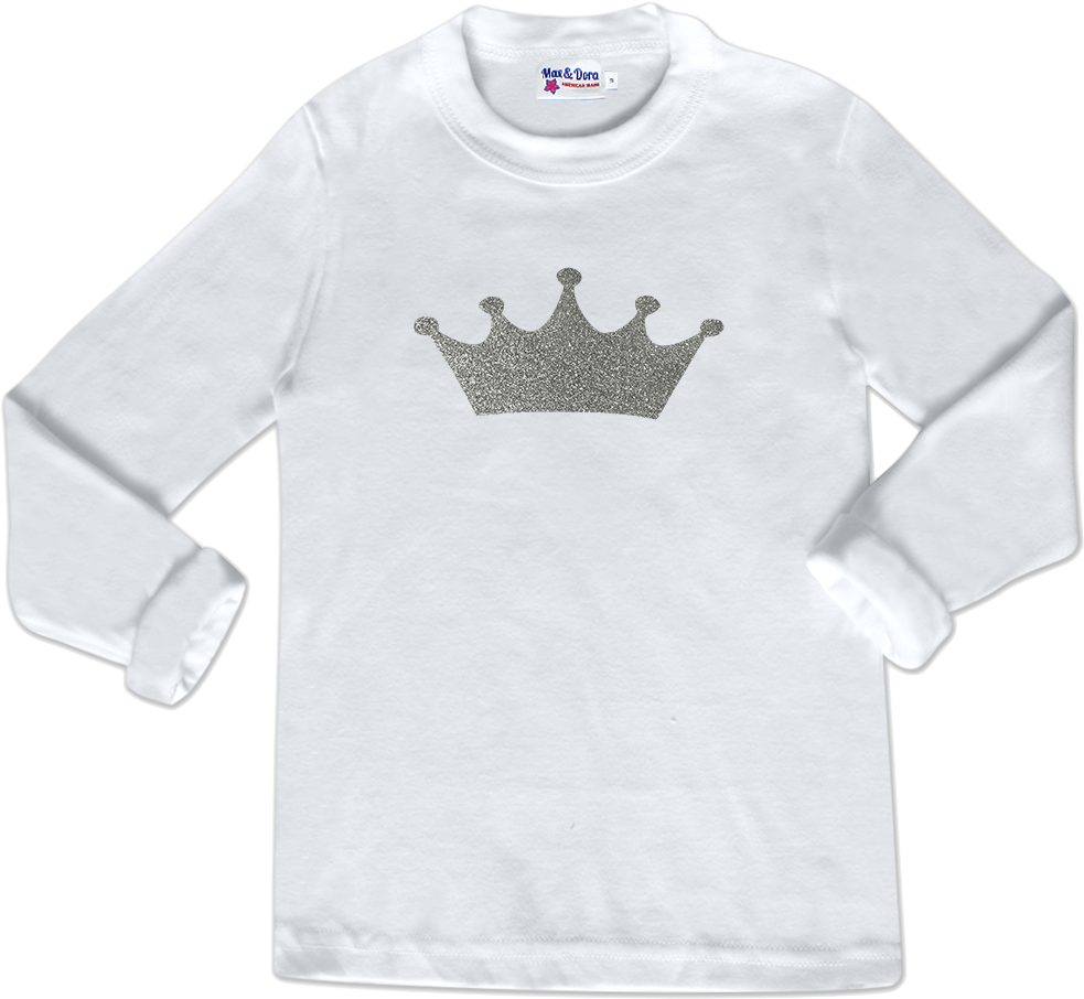 Silver Sparkle Princess Crown Long Sleeve Jersey T-shirt - Silver Crown On Shirt (1000x1200), Png Download