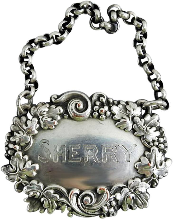 Silver Plate Sherry Vintage Hanging Liquor Tag - Chain (807x1024), Png Download