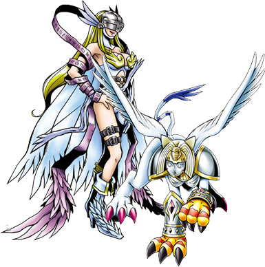 Perfect And Armor Digimon - Digimon Twitter Angewomon And Ladydevimon (385x388), Png Download
