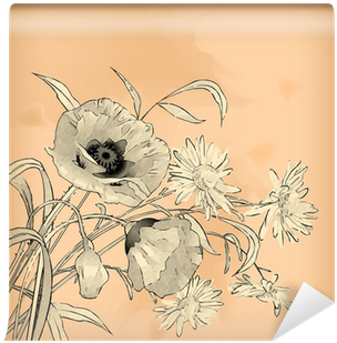 Watercolor Pencil Hand Drawing Flowers Wall Mural • - Watercolor Painting (400x400), Png Download