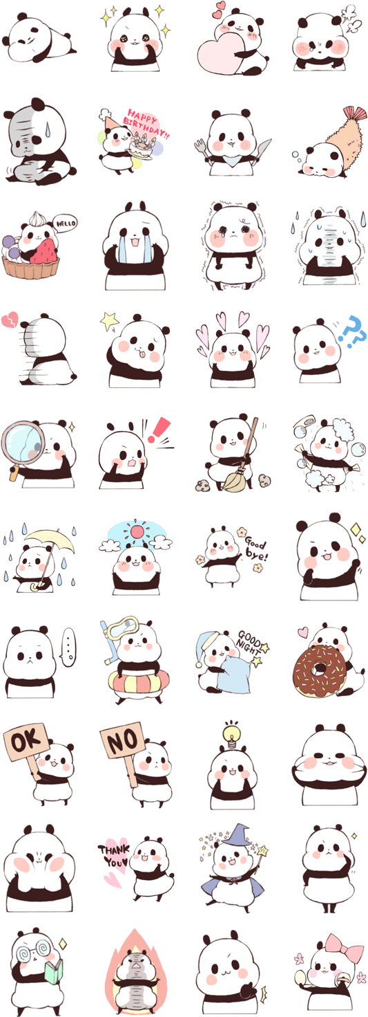 Line Sticker Panda Character - Panda Line Sticker (562x1500), Png Download