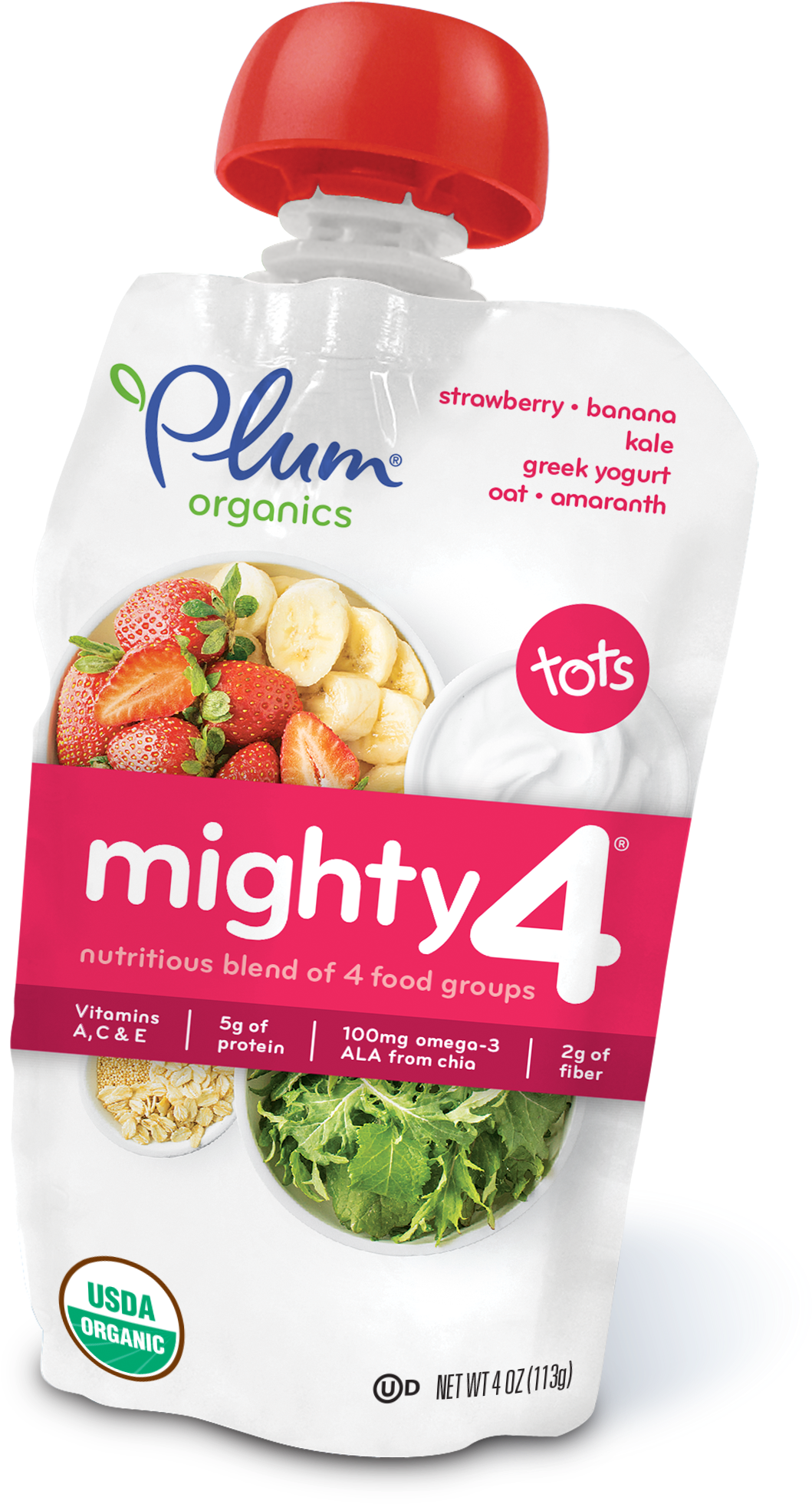 Strawberry•banana, Kale, Greek Yogurt, Oat•amaranth - Plum Organics Mighty 4 (1947x2443), Png Download