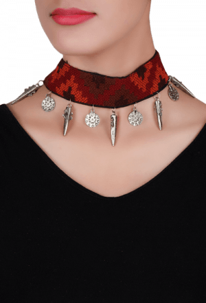 Red Kullu Patti Choker Necklace - Necklace (300x442), Png Download