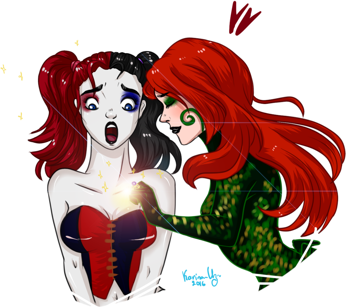 Poison Ivy Harley Quinn Art Batman Drawing - Harley Quinn And Ivy Married (1280x1140), Png Download