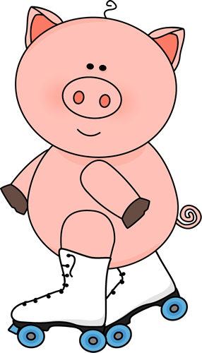Image Black And White Library Pig In Clip Art Image - Pig On Roller Skates (286x500), Png Download