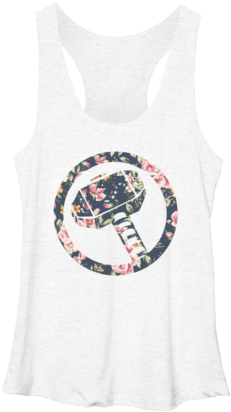 Duo Badge $26 - Marvel Hammer Thor Floral Print Womens Graphic Scoop (480x480), Png Download