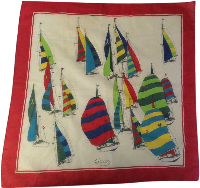 Vintage Gucci Cotton Sailboats Regatta Scarf From Basingers - Sailboat (816x816), Png Download