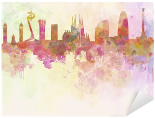 Barcelona Skyline In Watercolour Background Sticker - Barcelona Paint Splash (400x400), Png Download