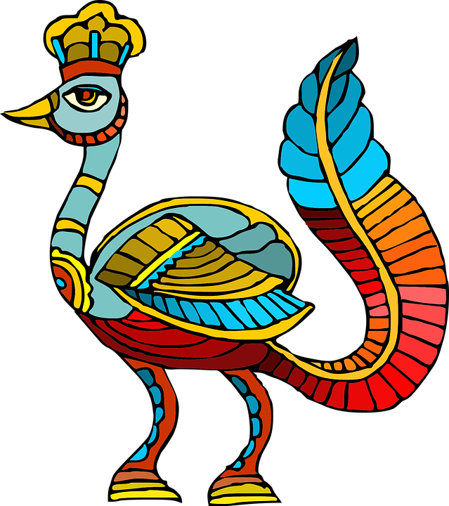 Bird, Abstract, Colorful, Figure, Traditional, Egyptian - Colorful Mythological Peacock Colorful Mythological (639x720), Png Download