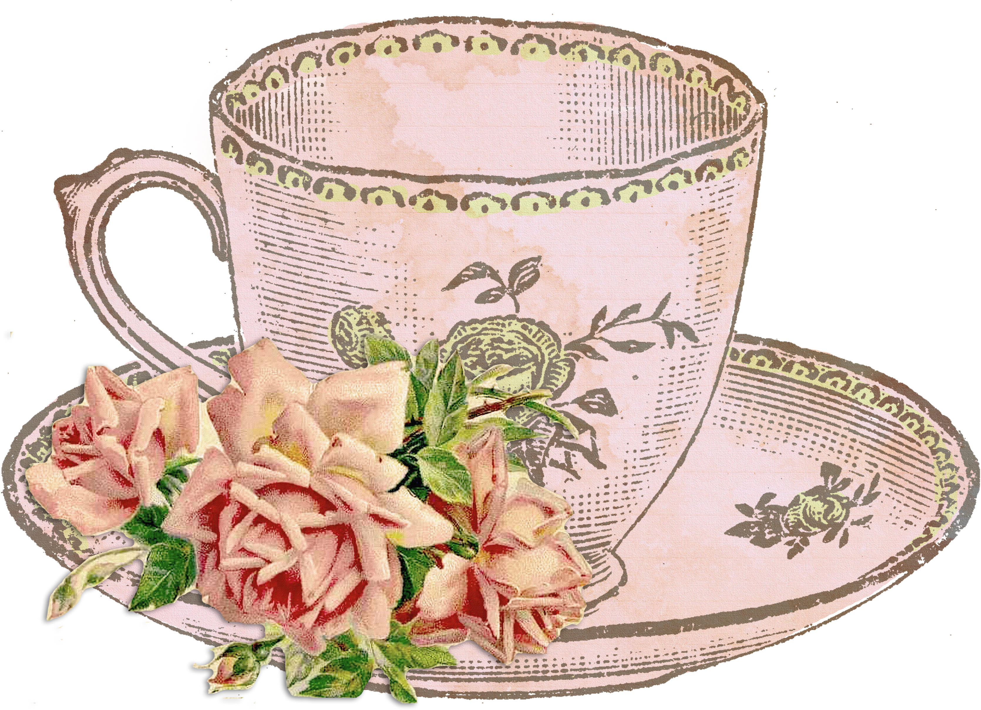 Teacup Clipart Outline Source - Vintage Tea Cup Clipart (3373x2441), Png Download