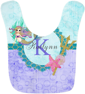 Personalized Monogram Mermaid Polyester Baby Bib - Personalized Monogram Mermaid Round Ornament (350x350), Png Download