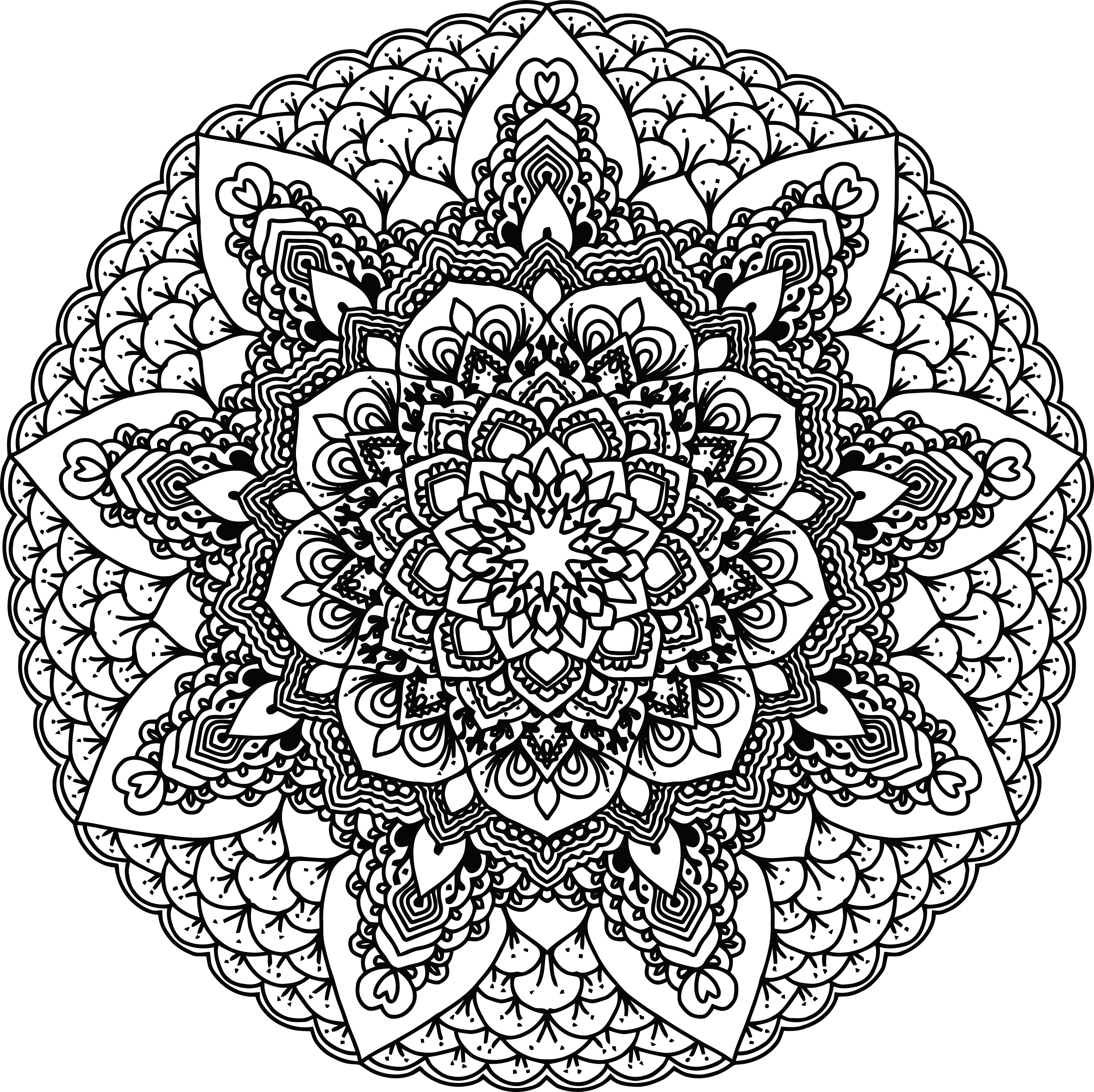 Free Clipart Of A Black And White Adult Coloring Page - Black And White Mandala Png (4000x3995), Png Download