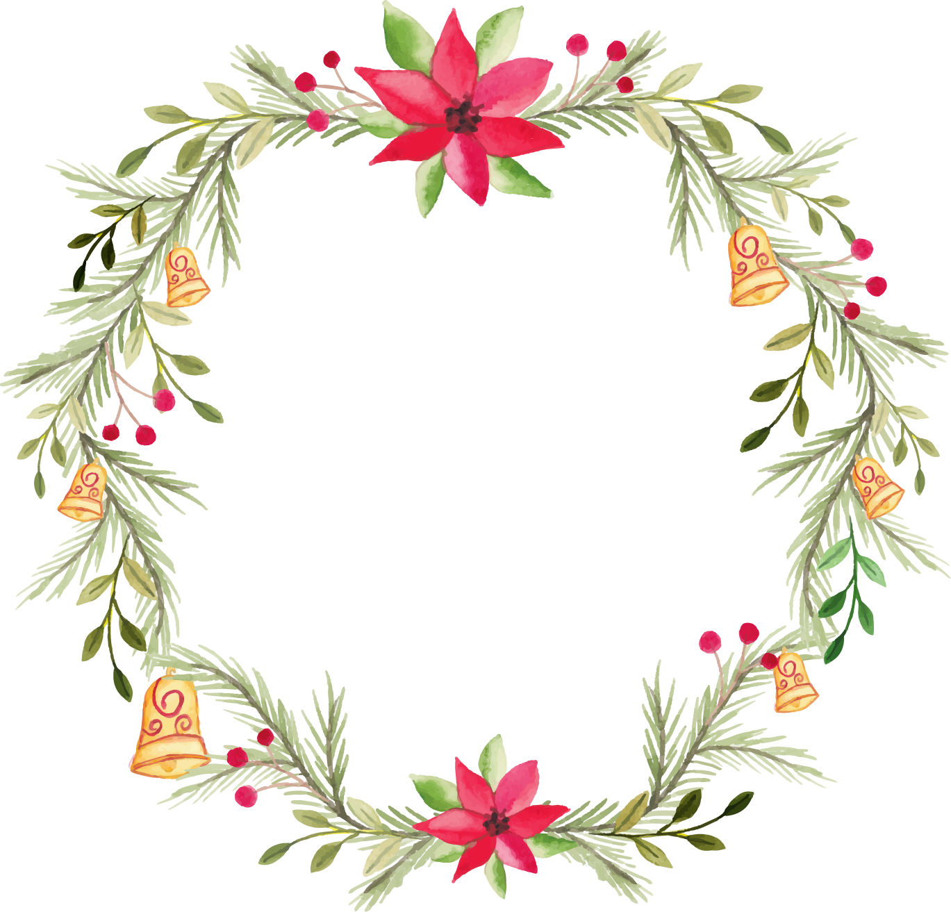 Clip Library Library Wreath Flower Painting Transprent - Holly Watercolor Png (1369x1313), Png Download