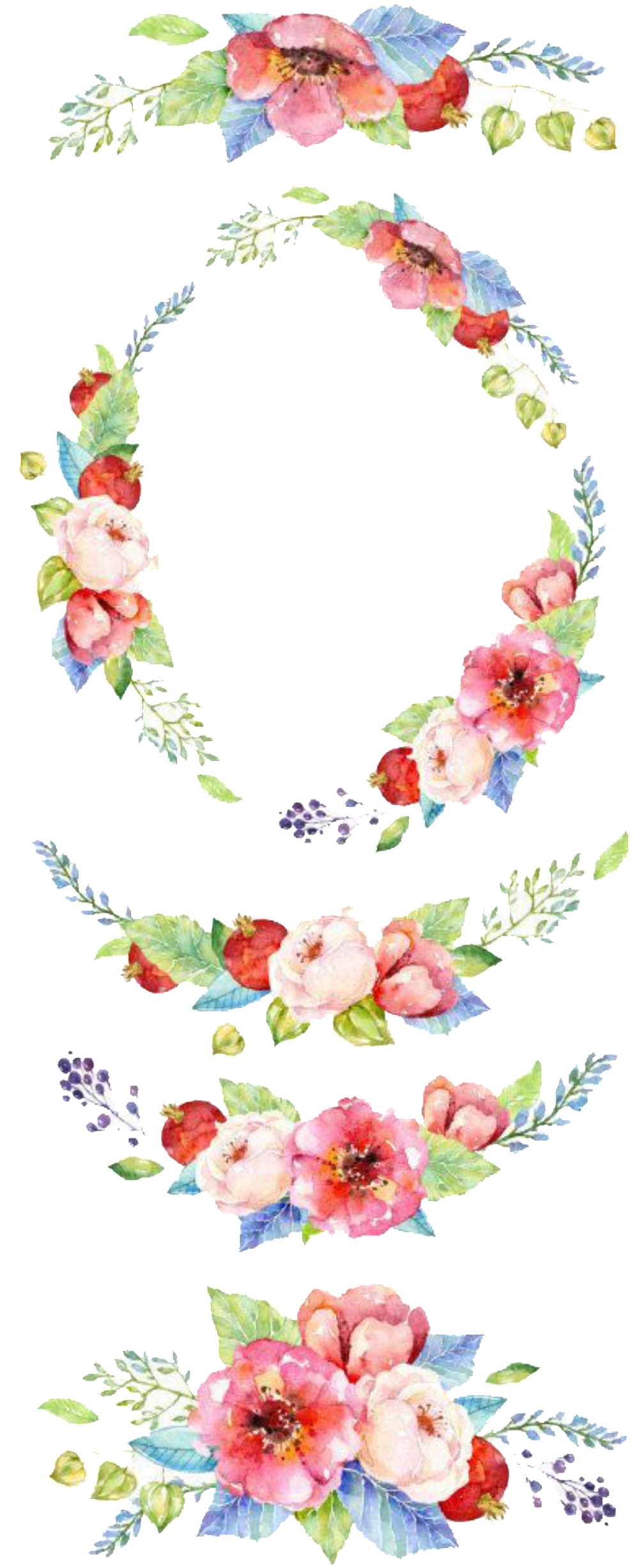 Fresh Watercolor Flowers Hand Drawn Wreath Decorative - Flowers Clip Art Invitations (1024x2554), Png Download