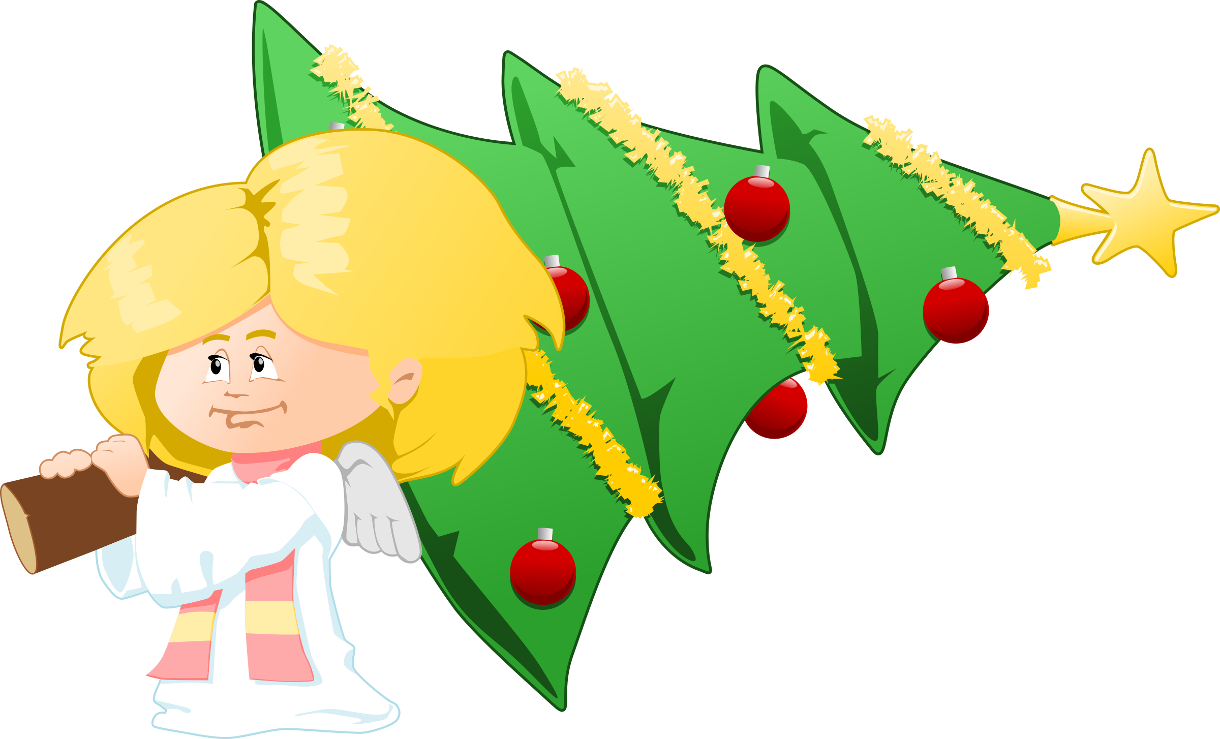 Christmas Angel Png Clipart - Christmas Tree Angel Greeting Cards (2400x1454), Png Download