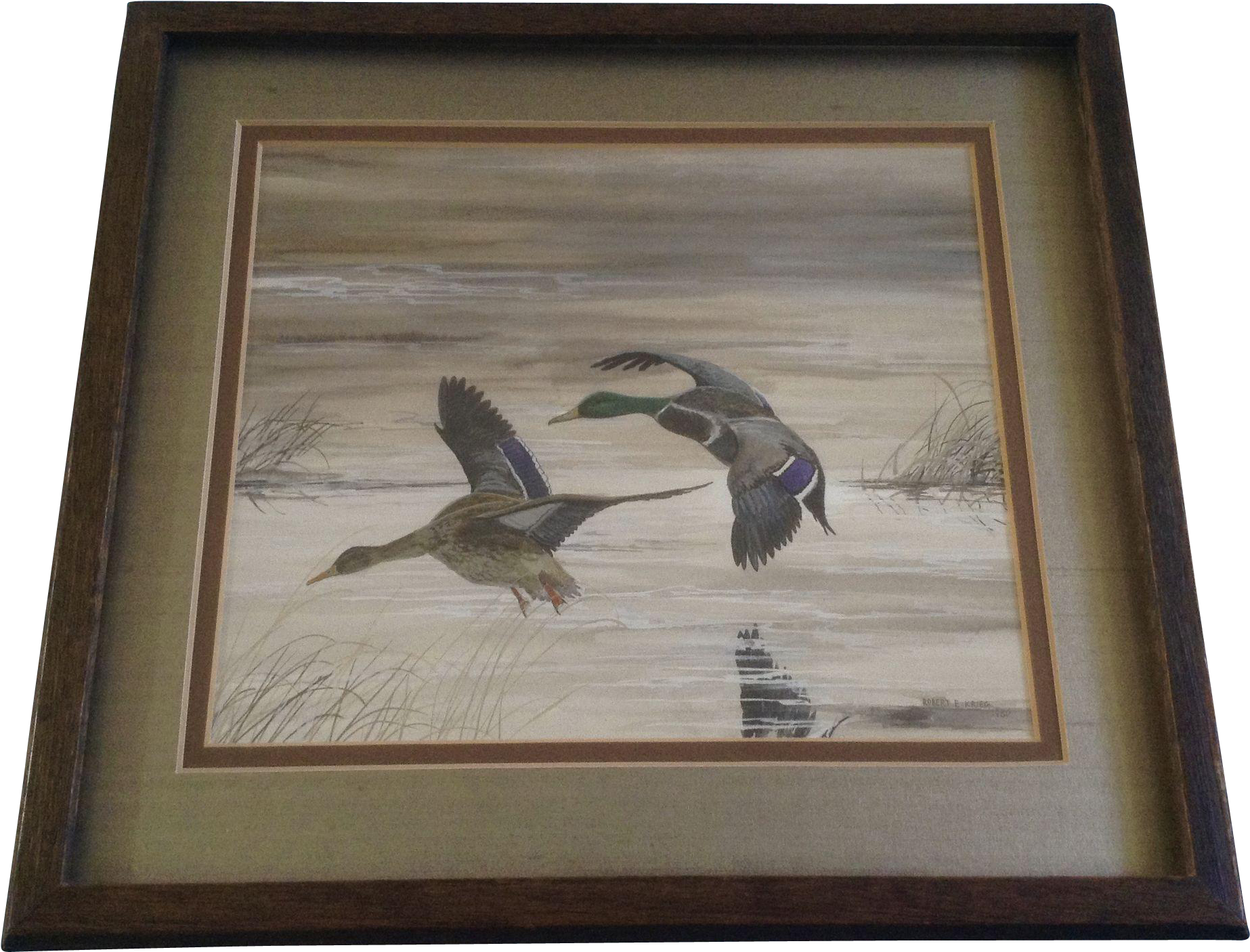 Robert E Krieg Saa , Mallard Ducks In Flight, Gouache - Watercolor Painting (1845x1845), Png Download
