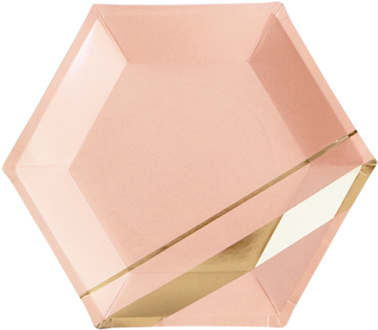 Peach Blush Striped Large Paper Plates - Gold & Blush Hexagon Party Plates - Large (600x600), Png Download