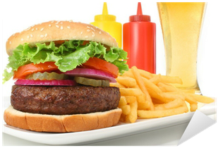 Hamburger Meal With French Fries And Cold Beer Sticker - Hamburger Meal (400x400), Png Download