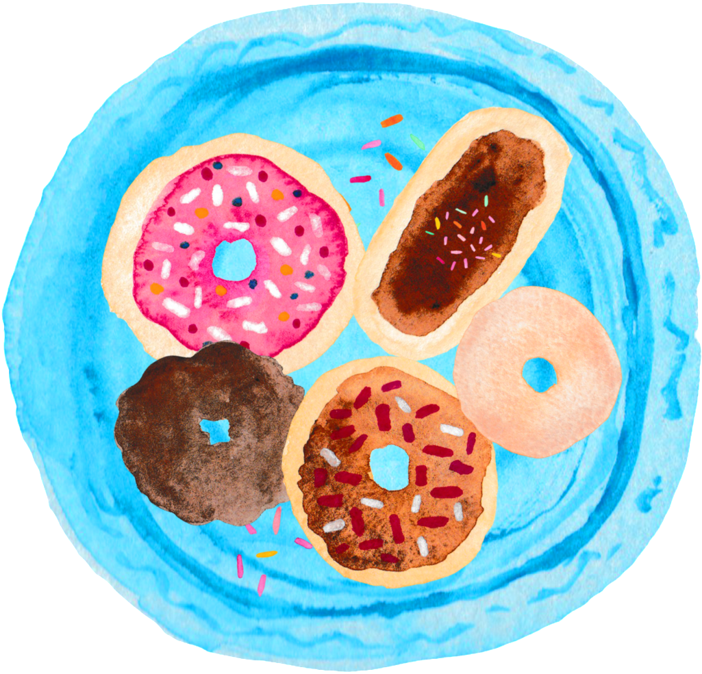 Este Gráficos É Dessert Bread Plate Hand Painted Watercolor - Quadro A3 Donut Worry (1024x1013), Png Download