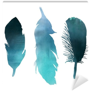 Blue Turquoise Watercolor Bird Feather Wall Mural • - Gallery Direct 'lavender Feathers' Framed Graphic Art (400x400), Png Download