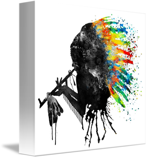 "indian Silhouette With Colorful Headdress" By Marian - Canvas (606x650), Png Download