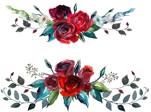 Red Flowers Png Image Background - Red Roses Watercolor Png (570x456), Png Download