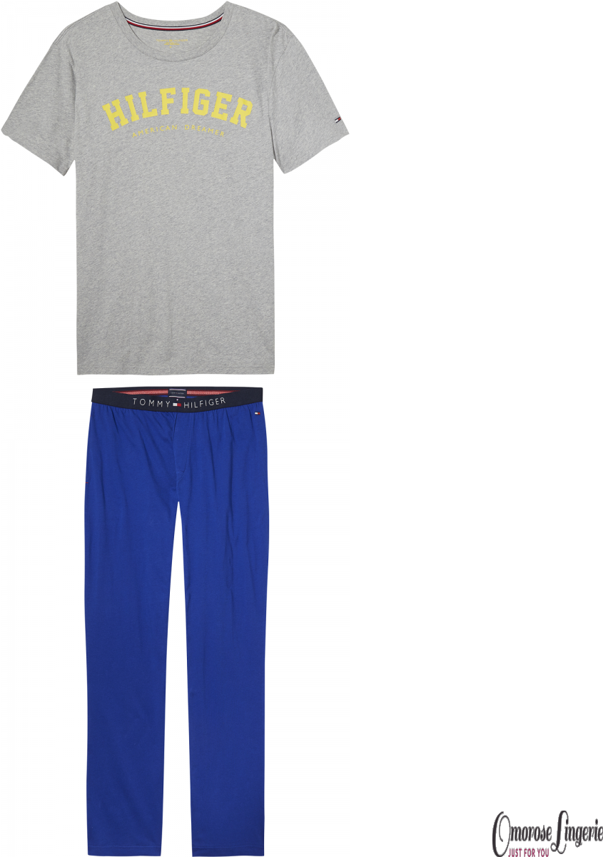 Tommy Hilfiger Short Sleeve Logo Pyjama Set In Grey - Pajamas (1200x1200), Png Download