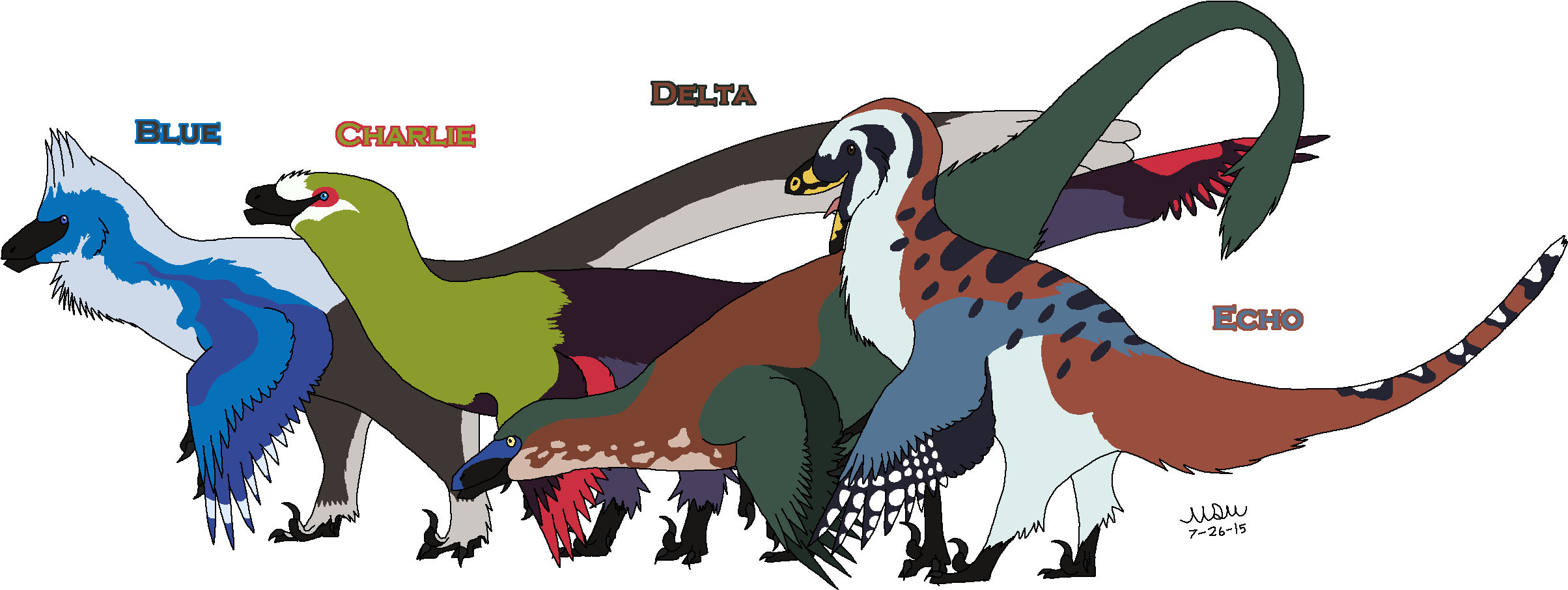 Feathersau Raptor Squad By Matthewonart On Deviantart - Jurassic World Blue With Feathers (2448x943), Png Download