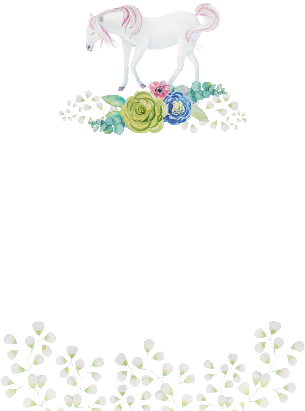 This Graphics Is Painted Flowers White Horse Pattern - Portable Network Graphics (1024x1408), Png Download