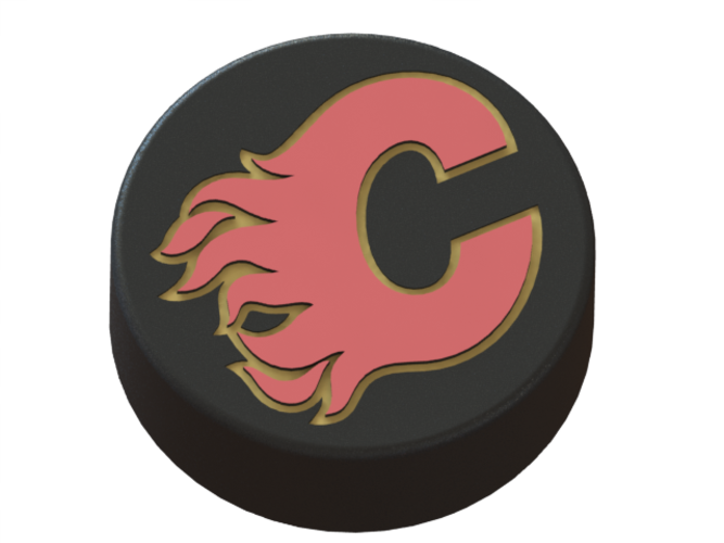 Calgary Flames Logo On Hockey Puck 3d Print - Calgary Flames Hockey Puck (667x500), Png Download