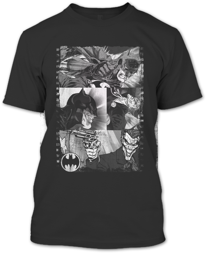 A Black T-shirt With The Shopify Logo - Art Print: Batman: Multicolored Comic Book Panels In (1080x1080), Png Download