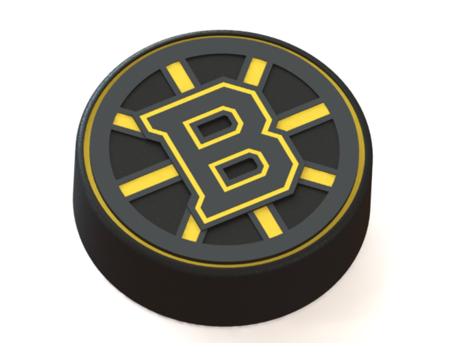 Boston Bruins Logo On Hockey Puck 3d Print - Bruins Hockey Puck Logo (667x500), Png Download