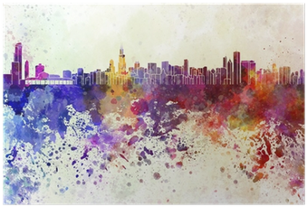 Chicago Skyline In Watercolor Background Poster • Pixers® - Chicago Skyline Watercolor Background (400x400), Png Download