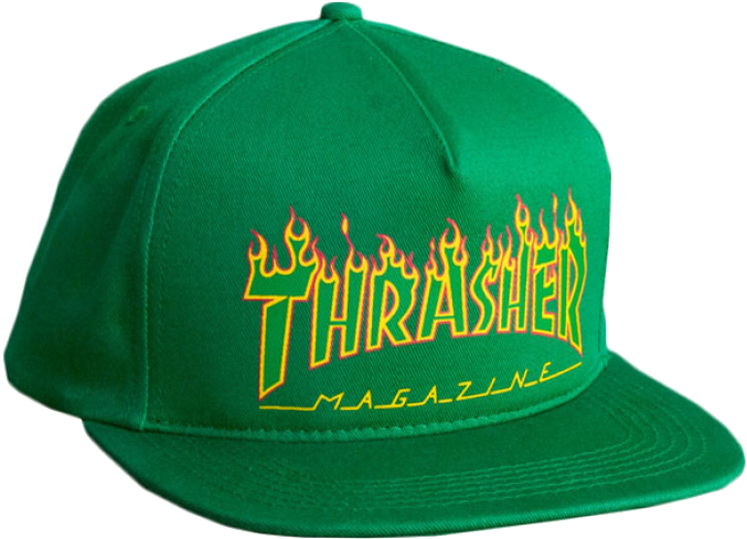 Hats / Thrasher / Flame Logo - Thrasher 'flame Outline Logo' 5-panel Cap. Black. (691x501), Png Download