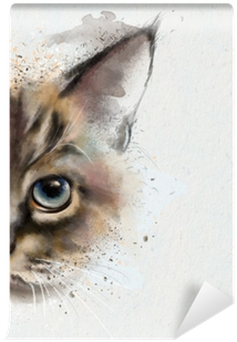 Watercolor Portrait Of A Cat, Half Quizzically At The - Face Cat (400x400), Png Download