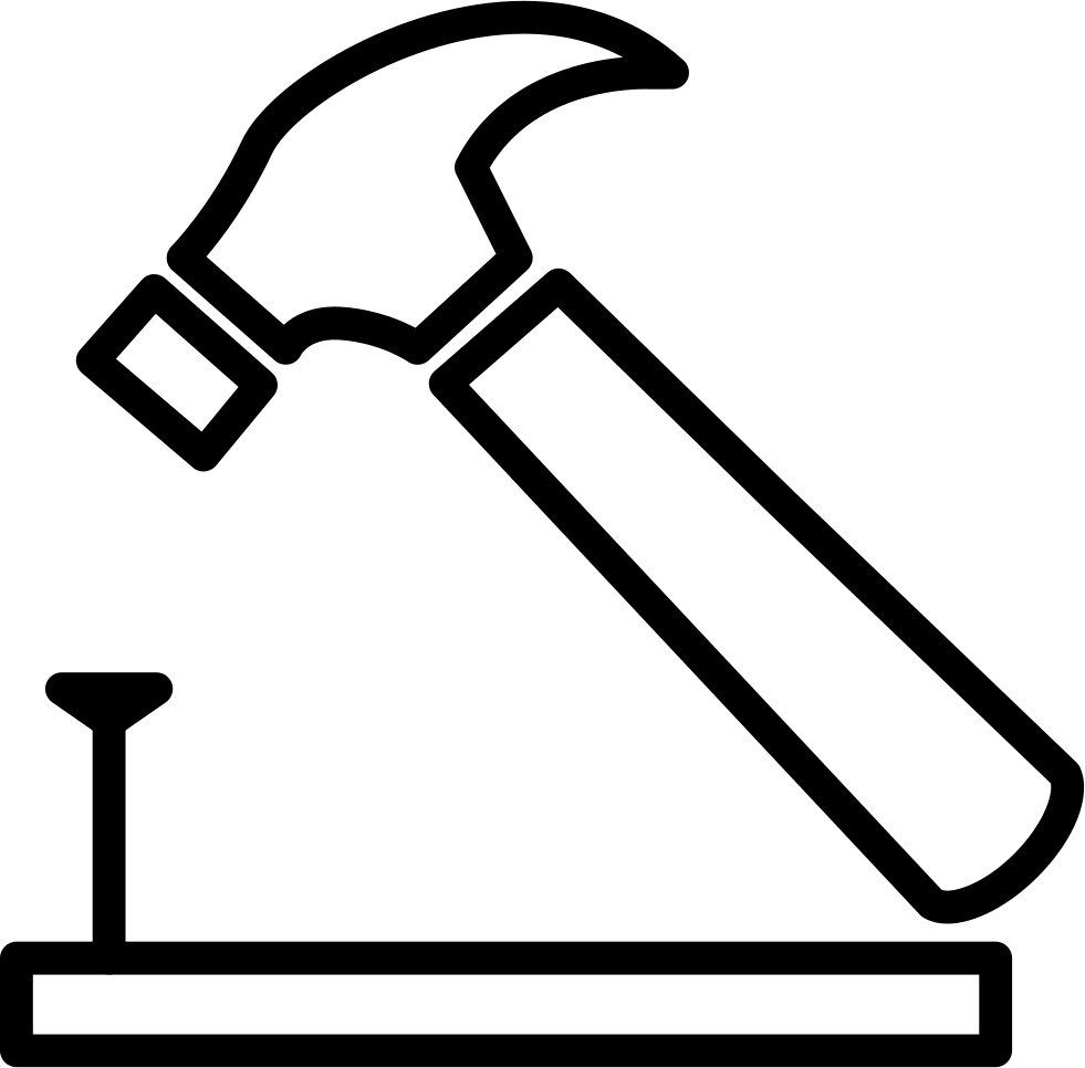 And Nail On Wood Outline Png Icon - Hammer And Nails Clipart Black And White (981x966), Png Download