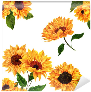 Seamless Pattern With Hand Drawn Watercolor Sunflowers - Bees Seeds Helianthus Moonshine And Evening Sun Mixture (400x400), Png Download