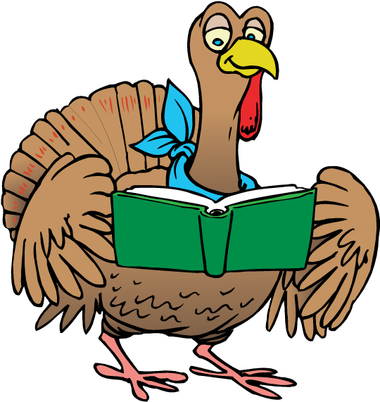 Thanksgiving Clipart Reading - Turkey Reading A Book (612x792), Png Download