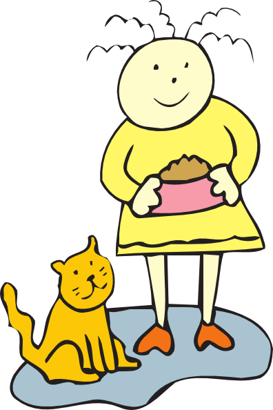 Girl Feeding Her Cat Clip Art At Clker Com Vector Clip - Feed Cat Clipart (396x594), Png Download