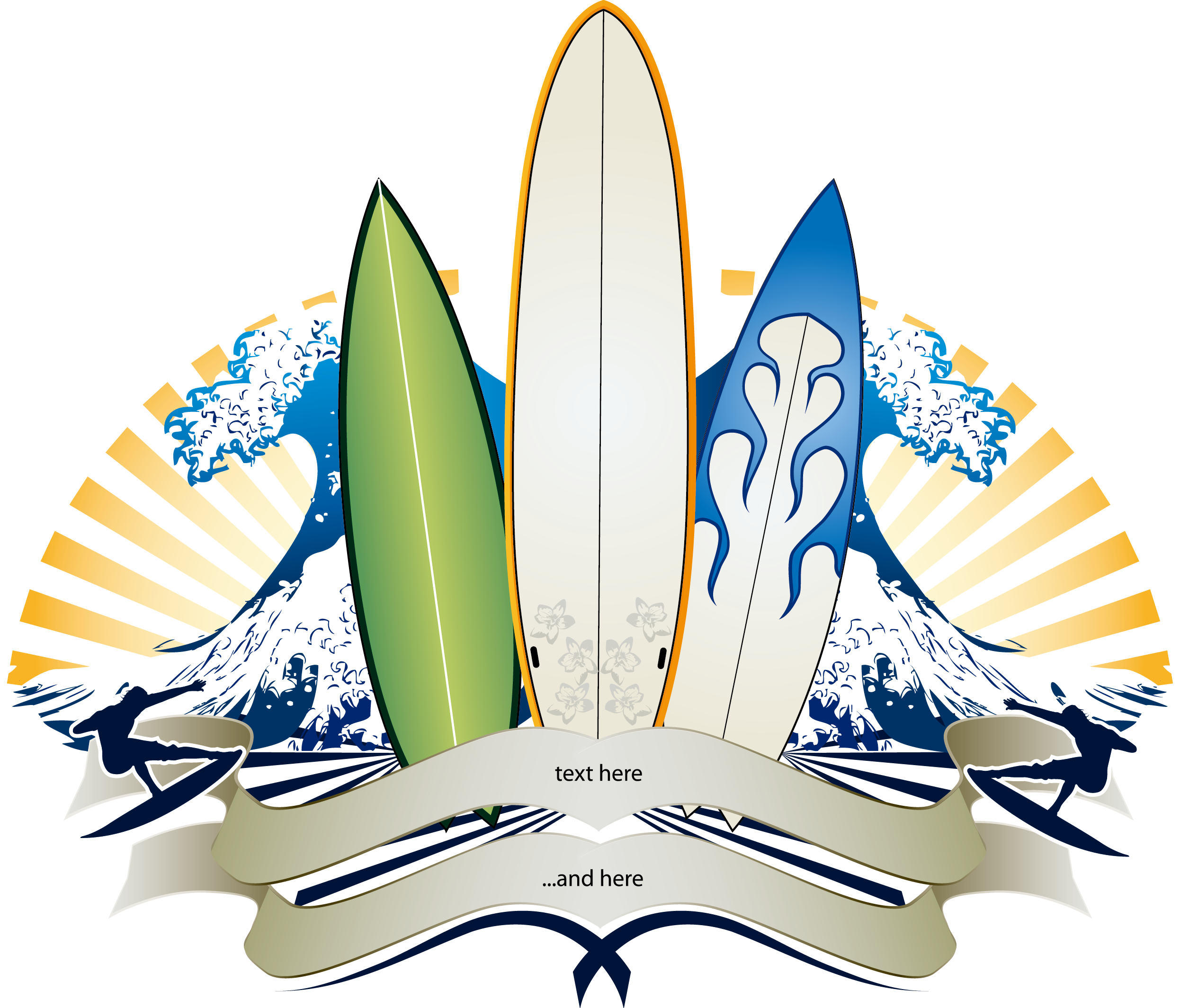 Big Wave Surfing Banner Surfboard Vector Tabla De Surf Free