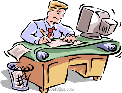 Office Royalty Free Vector Clip Art Illustration - Working Hard At Desk (480x365), Png Download