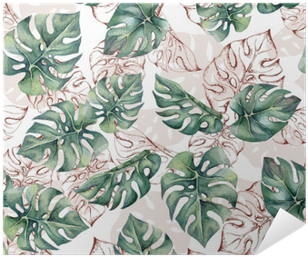 Tropical Seamless Pattern With Watercolor And Outline - Contour De Page Fueille (400x400), Png Download