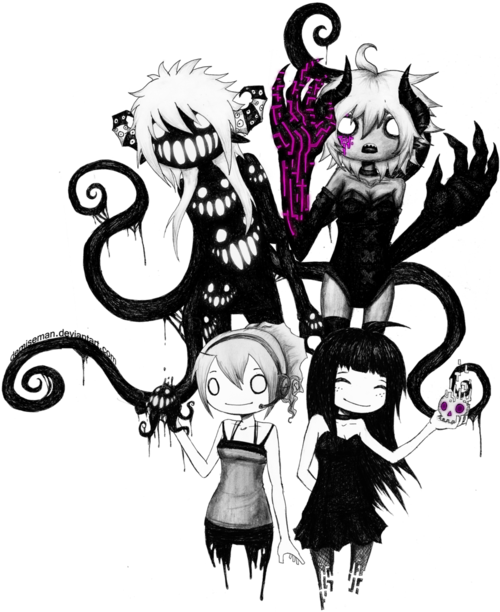 Goth Cute Chibi Drawing - Creepy Chibi Drawing (500x612), Png Download