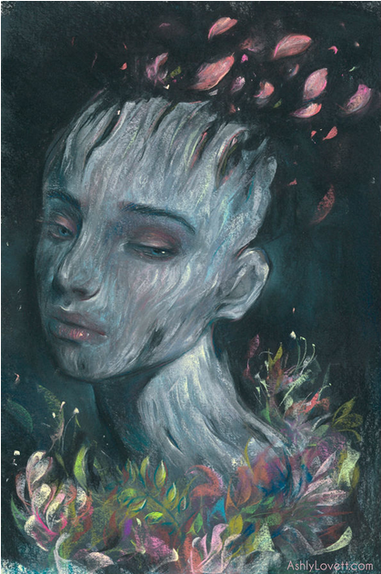 Pastel Painting Of A Girl With A Dark Background - Painting (630x630), Png Download
