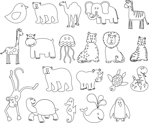 Animal Outlines For Kid - Graphics Of Animals Black And White (555x555), Png Download