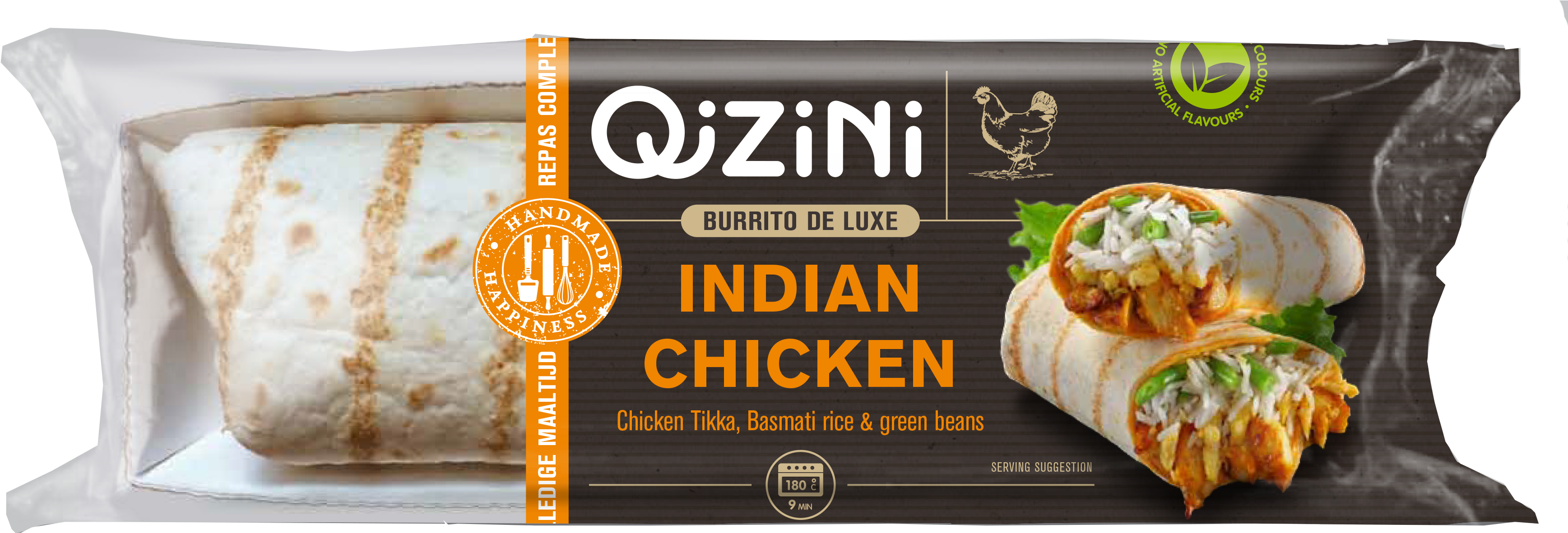 Indian Chicken Burrito - Qizini Chicken (3594x1221), Png Download
