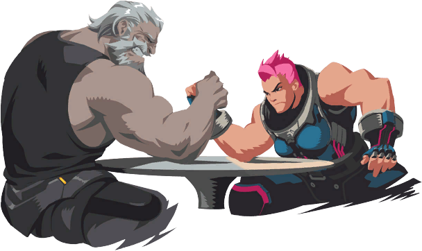 Ideally, This Comp Is Played With Reinhardt, Zarya, - Overwatch Arm Wrestling Sprays (608x362), Png Download