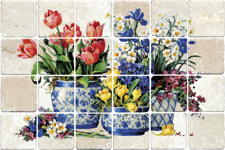 6045 Spring Flowers - Barbara Mock - Spring Garden In Blue (900x605), Png Download