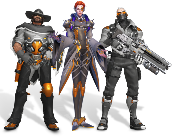 Junkrat Mccree, Moira, And Soldier - Overwatch All Access Pass Skins (680x720), Png Download