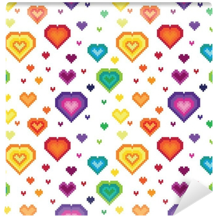 Seamless Retro Pixel Heart Pattern Wall Mural • Pixers® - Mural (400x400), Png Download